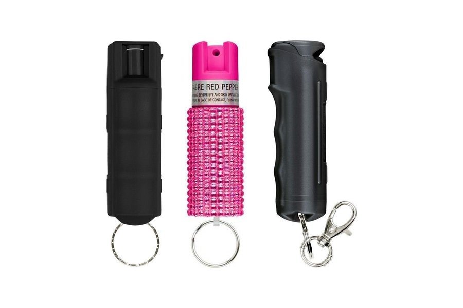 Everyday carry lineup: SABRE hardcase pepper spray, jeweled pepper spray, and flip top pepper gel