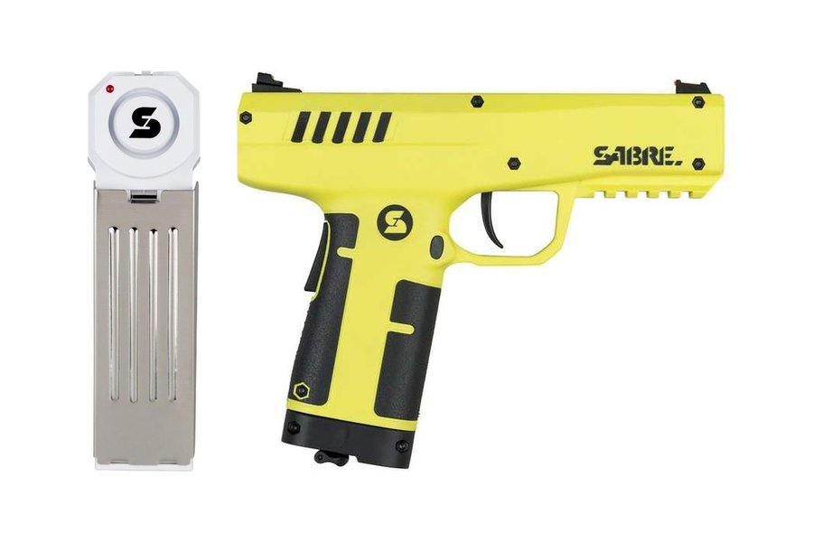 Home and family safety: SABRE door stop alarm and California compliant home defense projectile launcher